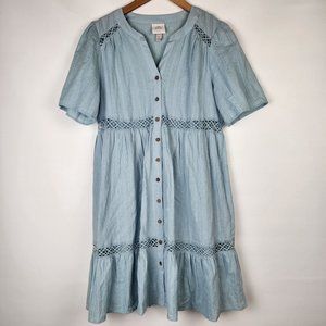 Knox Rose Dress Light Blue Green V Neck Short Sleeve Button Up Small Boho Dress